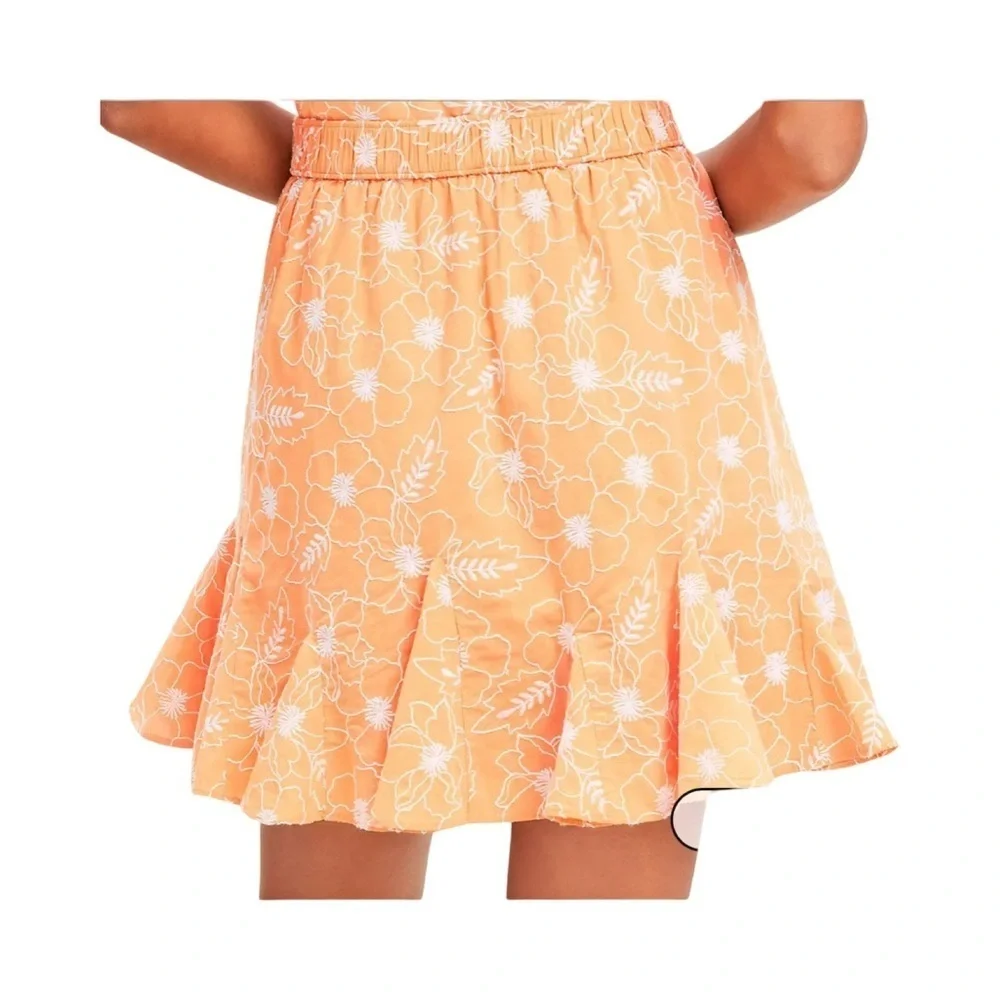 LOFT Garden Tangerine Orange and White Embroidered Godet Skirt Size Small